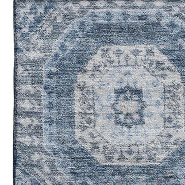 HomeRoots 8' Blue And Ivory Abstract Geometric Round Rug - Washable, Stain-Resistant, UV-Protected Design 708304