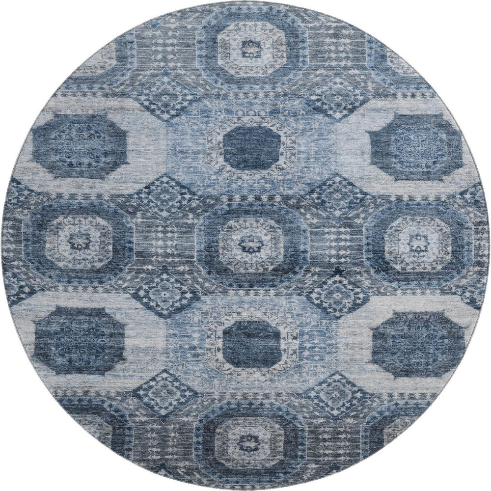 HomeRoots 8' X 10' Abstract Blue and Ivory Geometric Washable Area Rug with Stain Resistance & UV Protection 708305