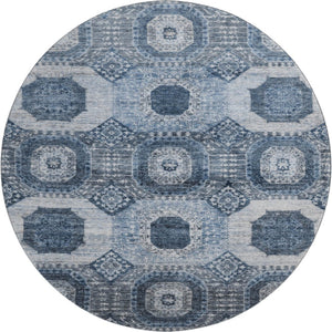 HomeRoots 8' X 10' Abstract Blue and Ivory Geometric Washable Area Rug with Stain Resistance & UV Protection 708305