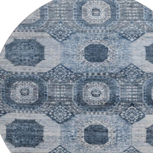 HomeRoots 8' X 10' Abstract Blue and Ivory Geometric Washable Area Rug with Stain Resistance & UV Protection 708305