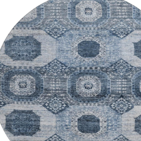 HomeRoots 8' X 10' Abstract Blue and Ivory Geometric Washable Area Rug with Stain Resistance & UV Protection 708305