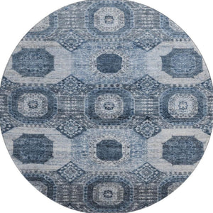 HomeRoots 8' X 10' Abstract Blue and Ivory Geometric Washable Area Rug with Stain Resistance & UV Protection 708305