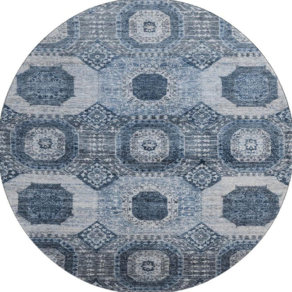 HomeRoots 8' X 10' Abstract Blue and Ivory Geometric Washable Area Rug with Stain Resistance & UV Protection 708305