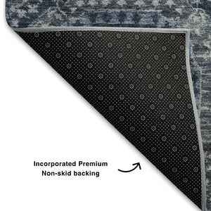 HomeRoots 9' X 12' Blue And Ivory Abstract Geometric Area Rug – Stylish, Durable & Washable with UV Protection 708306