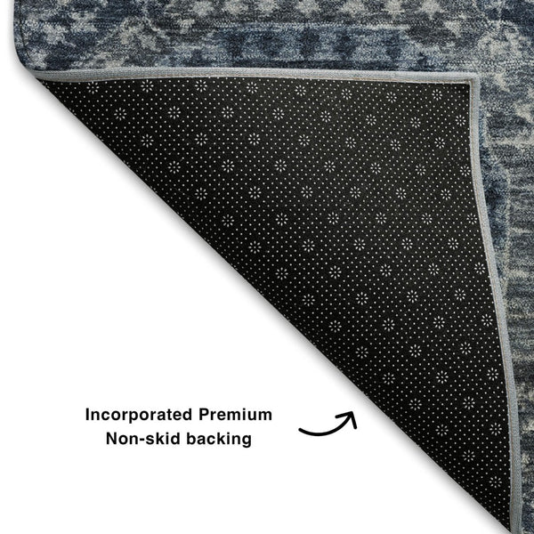 HomeRoots 9' X 12' Blue And Ivory Abstract Geometric Area Rug – Stylish, Durable & Washable with UV Protection 708306