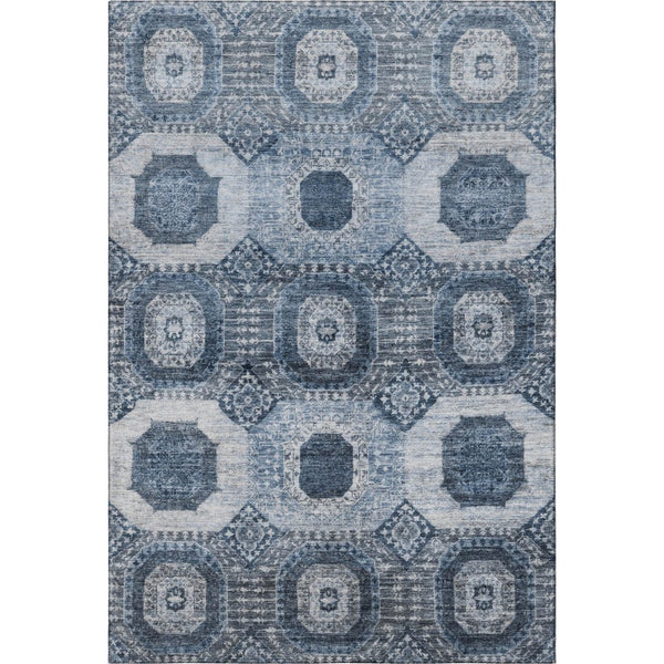 HomeRoots 10' X 14' Blue & Ivory Geometric Washable Area Rug – Stylish, Durable, UV-Protected for Family Homes 708307