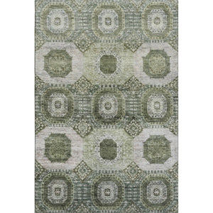 HomeRoots 8' Olive Green & Beige Abstract Geometric Washable Round Rug with UV Protection for Modern Spaces 708310