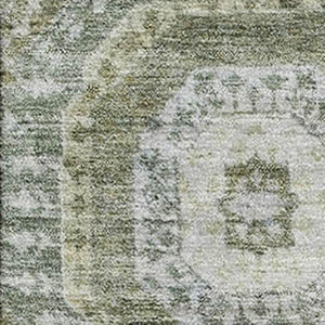 HomeRoots 8' Olive Green & Beige Abstract Geometric Washable Round Rug with UV Protection for Modern Spaces 708310
