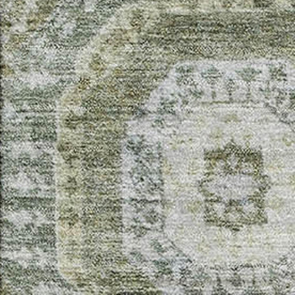 HomeRoots 8' Olive Green & Beige Abstract Geometric Washable Round Rug with UV Protection for Modern Spaces 708310
