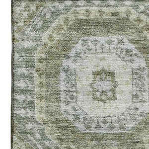 HomeRoots 8' Olive Green & Beige Abstract Geometric Washable Round Rug with UV Protection for Modern Spaces 708310
