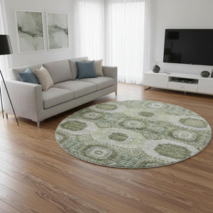HomeRoots 8' X 10' Olive Green & Beige Abstract Geometric Washable Area Rug - Durable, Stylish, UV-Resistant! 708311