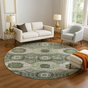 HomeRoots 8' X 10' Olive Green & Beige Abstract Geometric Washable Area Rug - Durable, Stylish, UV-Resistant! 708311