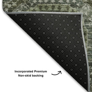 HomeRoots 8' X 10' Olive Green & Beige Abstract Geometric Washable Area Rug - Durable, Stylish, UV-Resistant! 708311