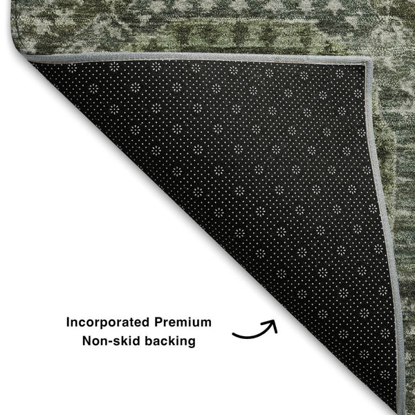 HomeRoots 8' X 10' Olive Green & Beige Abstract Geometric Washable Area Rug - Durable, Stylish, UV-Resistant! 708311
