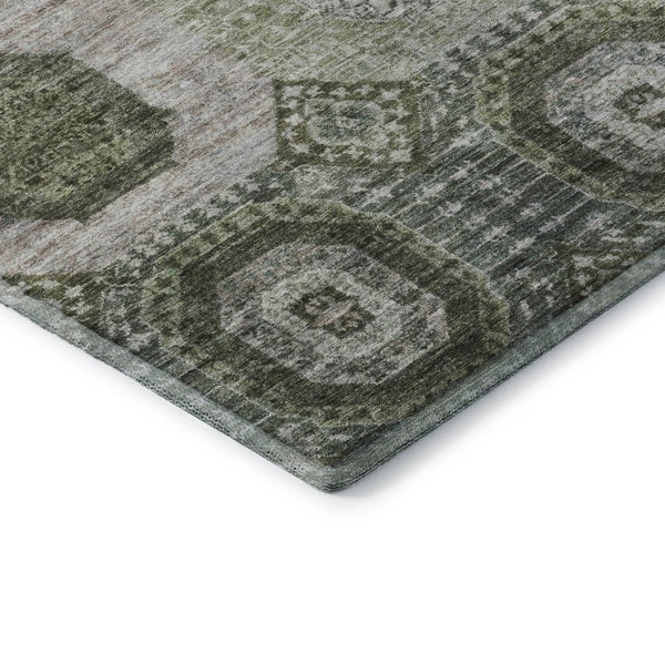 HomeRoots 8' X 10' Olive Green & Beige Abstract Geometric Washable Area Rug - Durable, Stylish, UV-Resistant! 708311
