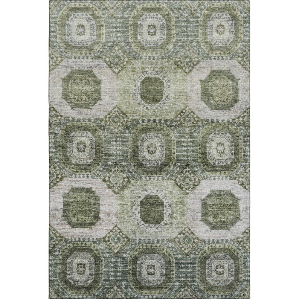 HomeRoots 9' X 12' Olive Green & Beige Geometric Washable Area Rug - UV Protected, Durable, Pet-Friendly Design 708312