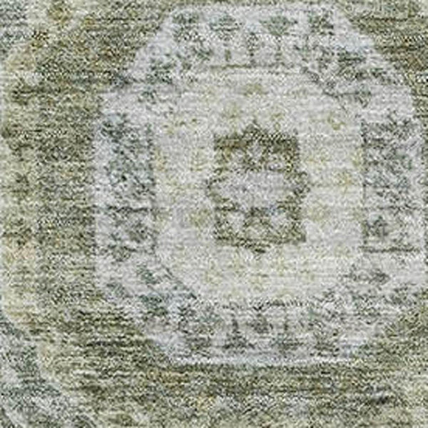 HomeRoots 9' X 12' Olive Green & Beige Geometric Washable Area Rug - UV Protected, Durable, Pet-Friendly Design 708312