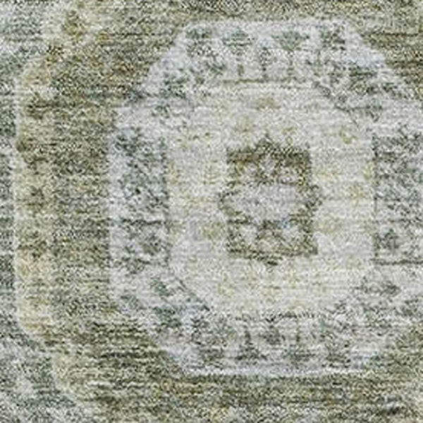 HomeRoots 10' Olive Green & Beige Abstract Geometric Washable Area Rug with UV Protection for Busy Homes 708313