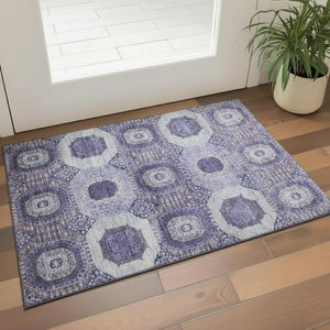 HomeRoots 5' X 8' Contemporary Purple & Silver Abstract Geometric Washable Area Rug with UV Protection & Non-Slip 708315