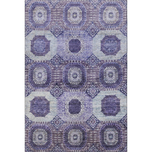 HomeRoots 8' Purple and Silver Abstract Geometric Round Rug - Washable, UV-Resistant, and Kid-Friendly Design! 708316