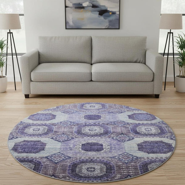 HomeRoots 8' X 10' Stylish Purple & Silver Abstract Geometric Washable Area Rug with UV Protection & Durability 708317