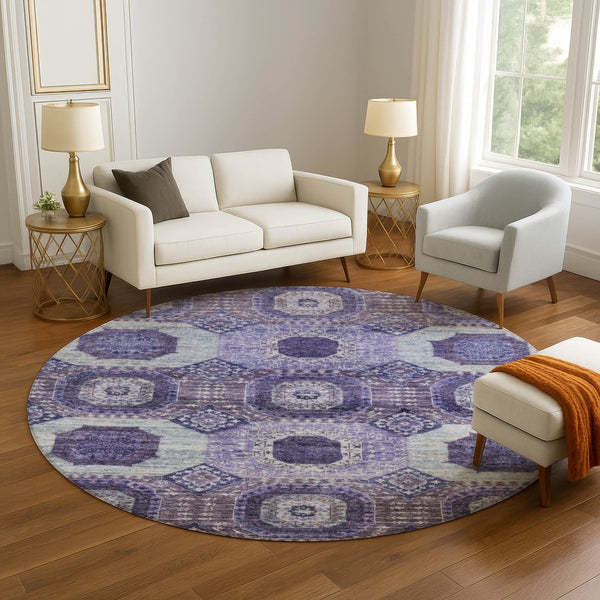 HomeRoots 8' X 10' Stylish Purple & Silver Abstract Geometric Washable Area Rug with UV Protection & Durability 708317