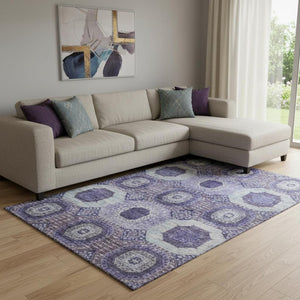 HomeRoots 9' X 12' Purple & Silver Abstract Geometric Washable Area Rug – Durable, UV-Protected, Modern Style! 708318