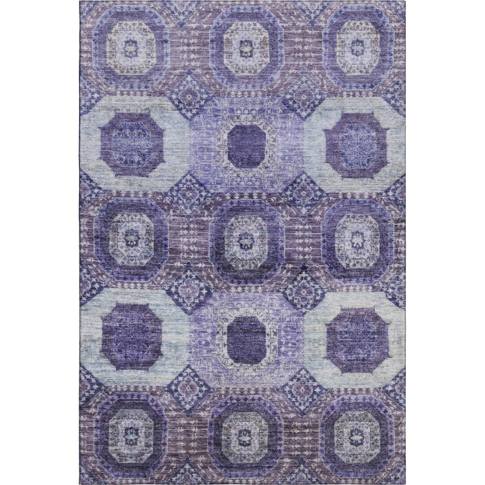 HomeRoots 9' X 12' Purple & Silver Abstract Geometric Washable Area Rug – Durable, UV-Protected, Modern Style! 708318