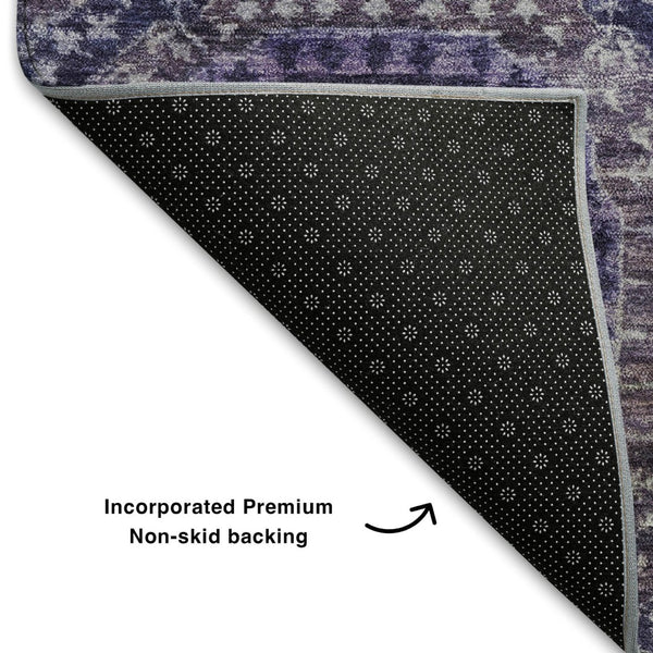 HomeRoots 9' X 12' Purple & Silver Abstract Geometric Washable Area Rug – Durable, UV-Protected, Modern Style! 708318
