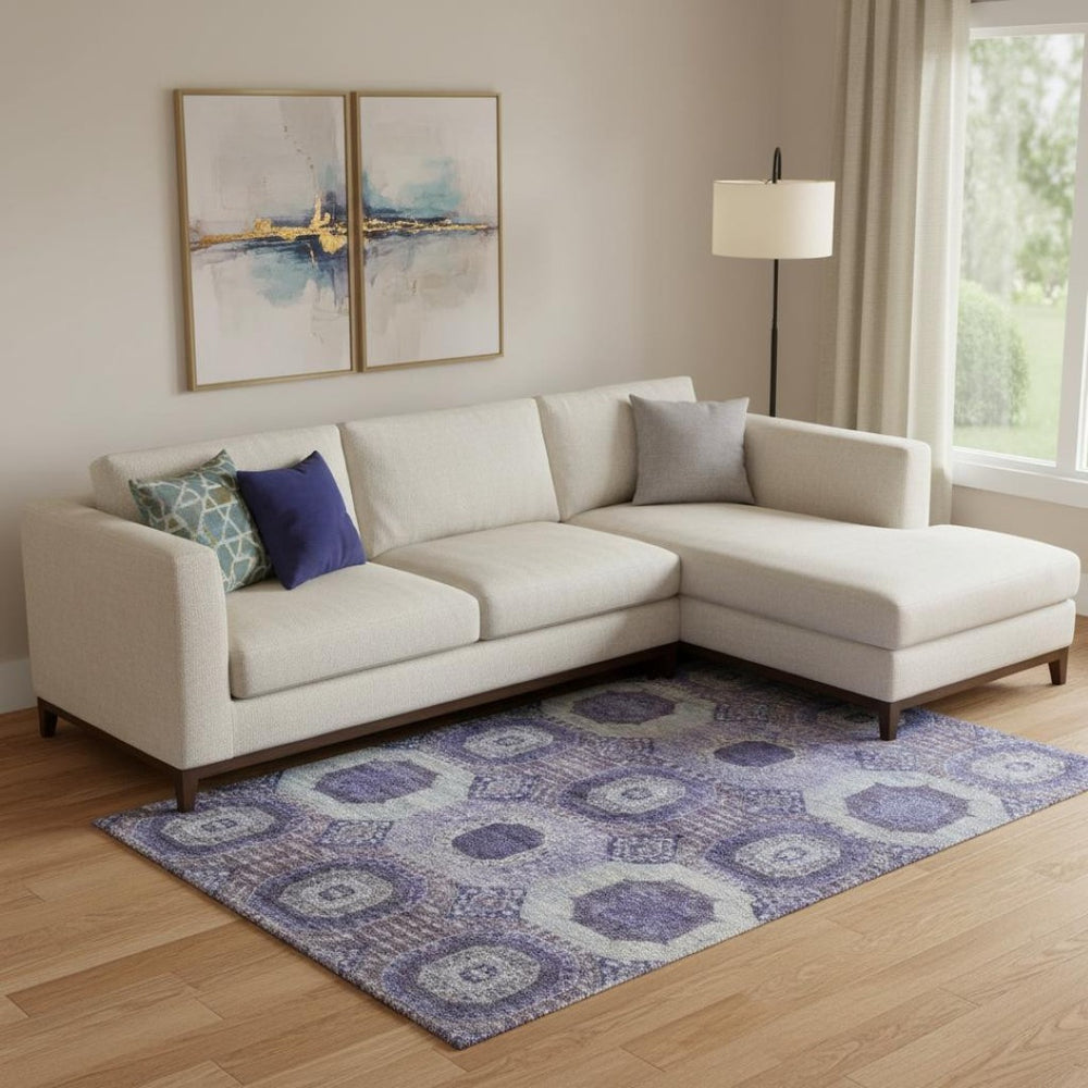 HomeRoots 10' Abstract Purple and Silver Geometric Washable Area Rug with UV Protection - Stylish & Durable! 708319