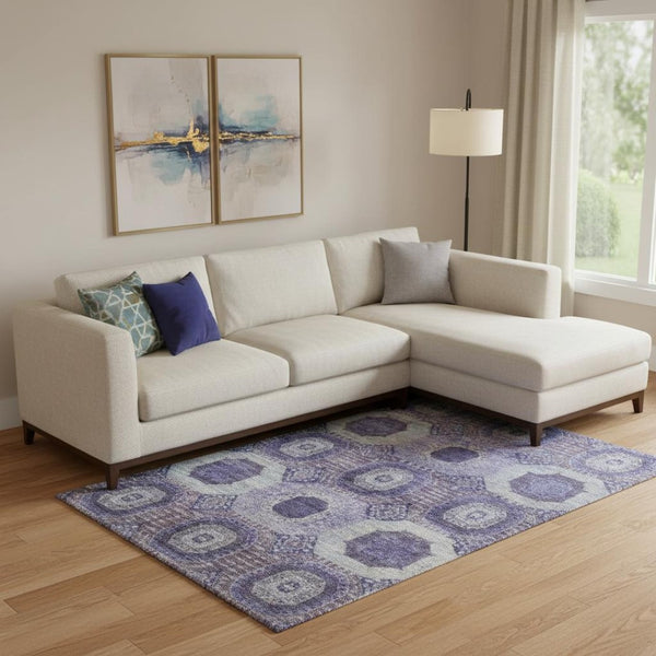HomeRoots 10' Abstract Purple and Silver Geometric Washable Area Rug with UV Protection - Stylish & Durable! 708319