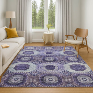 HomeRoots 10' Abstract Purple and Silver Geometric Washable Area Rug with UV Protection - Stylish & Durable! 708319