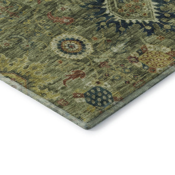 HomeRoots 5' X 8' Artichoke Green Oriental Area Rug - Stain Resistant, UV Protected, Non-Slip Backing, Durable Design 708321
