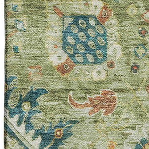 HomeRoots 5' X 8' Artichoke Green Oriental Area Rug - Stain Resistant, UV Protected, Non-Slip Backing, Durable Design 708321
