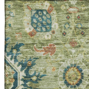 HomeRoots 5' X 8' Artichoke Green Oriental Area Rug - Stain Resistant, UV Protected, Non-Slip Backing, Durable Design 708321