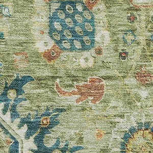 HomeRoots 8' Artichoke Green Round Oriental Rug - Washable, Durable, UV Protected, Ideal for High-Traffic Areas 708322