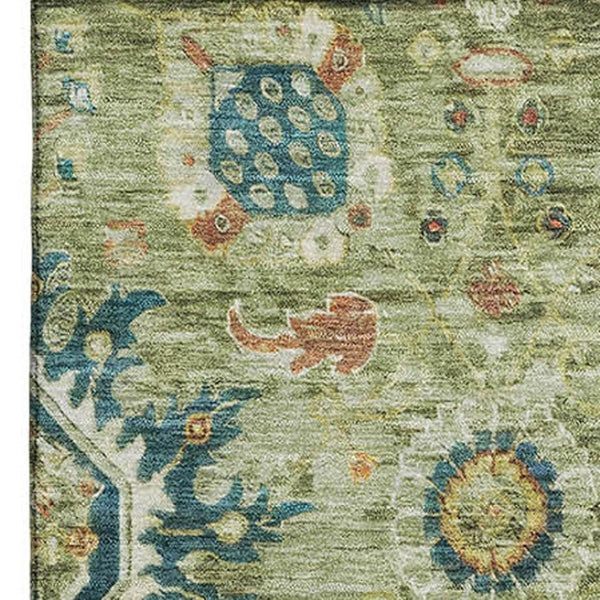 HomeRoots 8' Artichoke Green Round Oriental Rug - Washable, Durable, UV Protected, Ideal for High-Traffic Areas 708322
