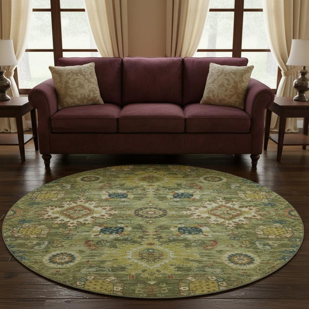 HomeRoots 8' X 10' Artichoke Green Rust Gold Washable Oriental Area Rug - UV Protected, Durable, Non-Slip Design 708323