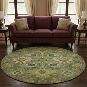 HomeRoots 8' X 10' Artichoke Green Rust Gold Washable Oriental Area Rug - UV Protected, Durable, Non-Slip Design 708323