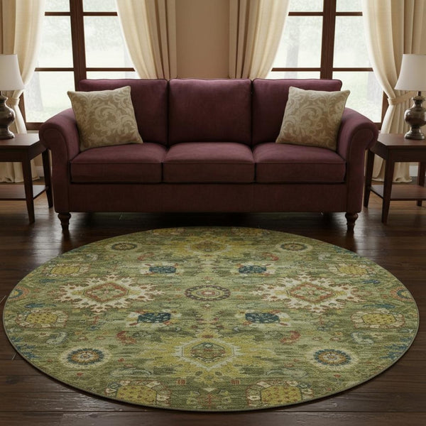 HomeRoots 8' X 10' Artichoke Green Rust Gold Washable Oriental Area Rug - UV Protected, Durable, Non-Slip Design 708323