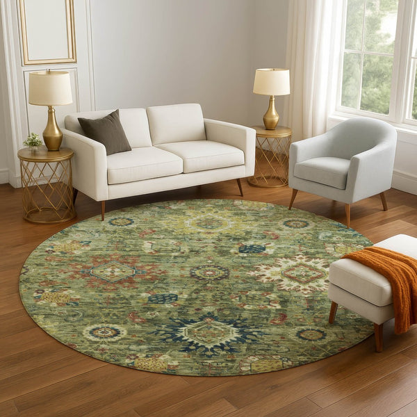 HomeRoots 8' X 10' Artichoke Green Rust Gold Washable Oriental Area Rug - UV Protected, Durable, Non-Slip Design 708323