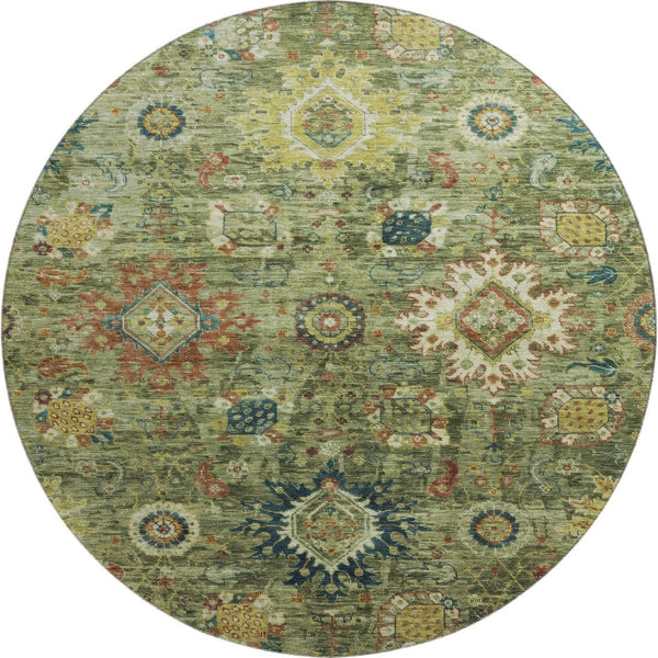 HomeRoots 8' X 10' Artichoke Green Rust Gold Washable Oriental Area Rug - UV Protected, Durable, Non-Slip Design 708323
