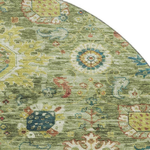HomeRoots 8' X 10' Artichoke Green Rust Gold Washable Oriental Area Rug - UV Protected, Durable, Non-Slip Design 708323