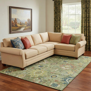 HomeRoots 9' X 12' Artichoke Green Oriental Washable Area Rug with Stain Resistance & UV Protection Features 708324