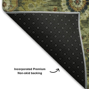HomeRoots 9' X 12' Artichoke Green Oriental Washable Area Rug with Stain Resistance & UV Protection Features 708324