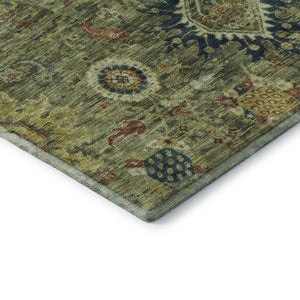 HomeRoots 9' X 12' Artichoke Green Oriental Washable Area Rug with Stain Resistance & UV Protection Features 708324