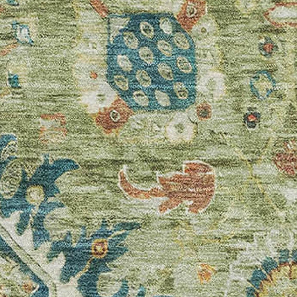 HomeRoots 9' X 12' Artichoke Green Oriental Washable Area Rug with Stain Resistance & UV Protection Features 708324