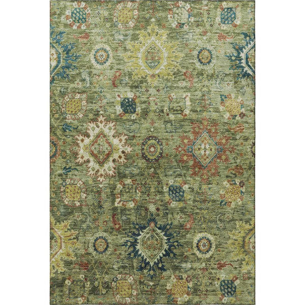 HomeRoots 10' X 14' Artichoke Green Rug - Elegant Oriental Design with UV Protection, Washable & Stain-Resistant! 708325