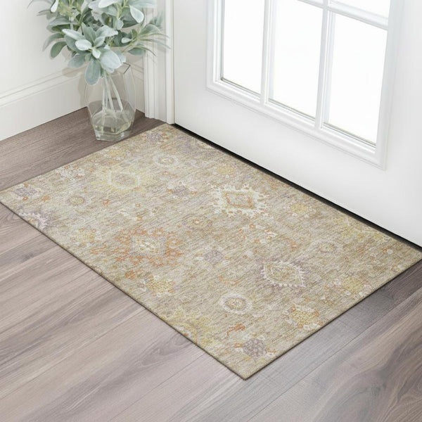 HomeRoots 5' X 8' Beige Ivory Gold Oriental Area Rug - Washable, Stain Resistant, UV Protected for Busy Homes 708327