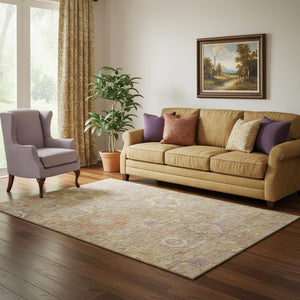 HomeRoots 8' Elegant Beige Ivory Gold Oriental Round Rug - Washable, UV Protected, Stain Resistant & Durable 708328